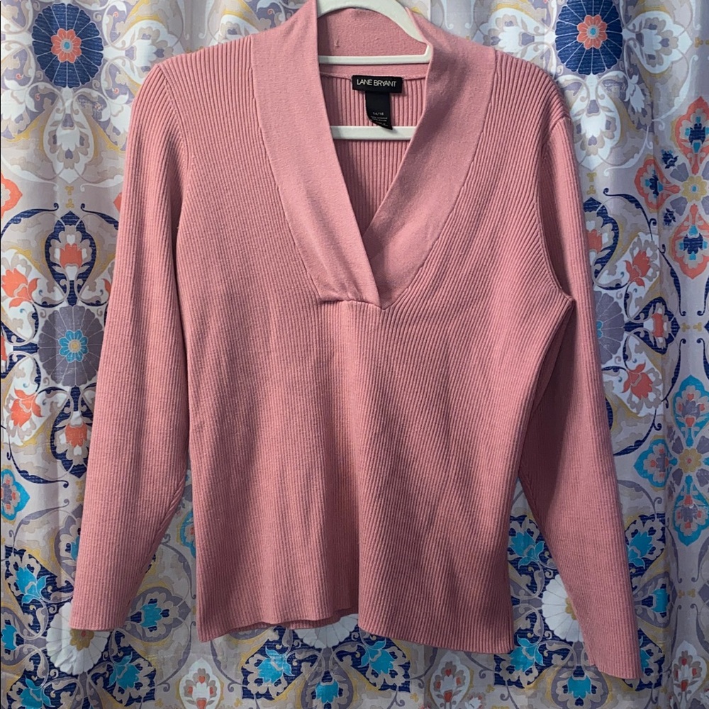 Lane Bryant Dusty Rose V-Neck Ribbed Knit Sweater